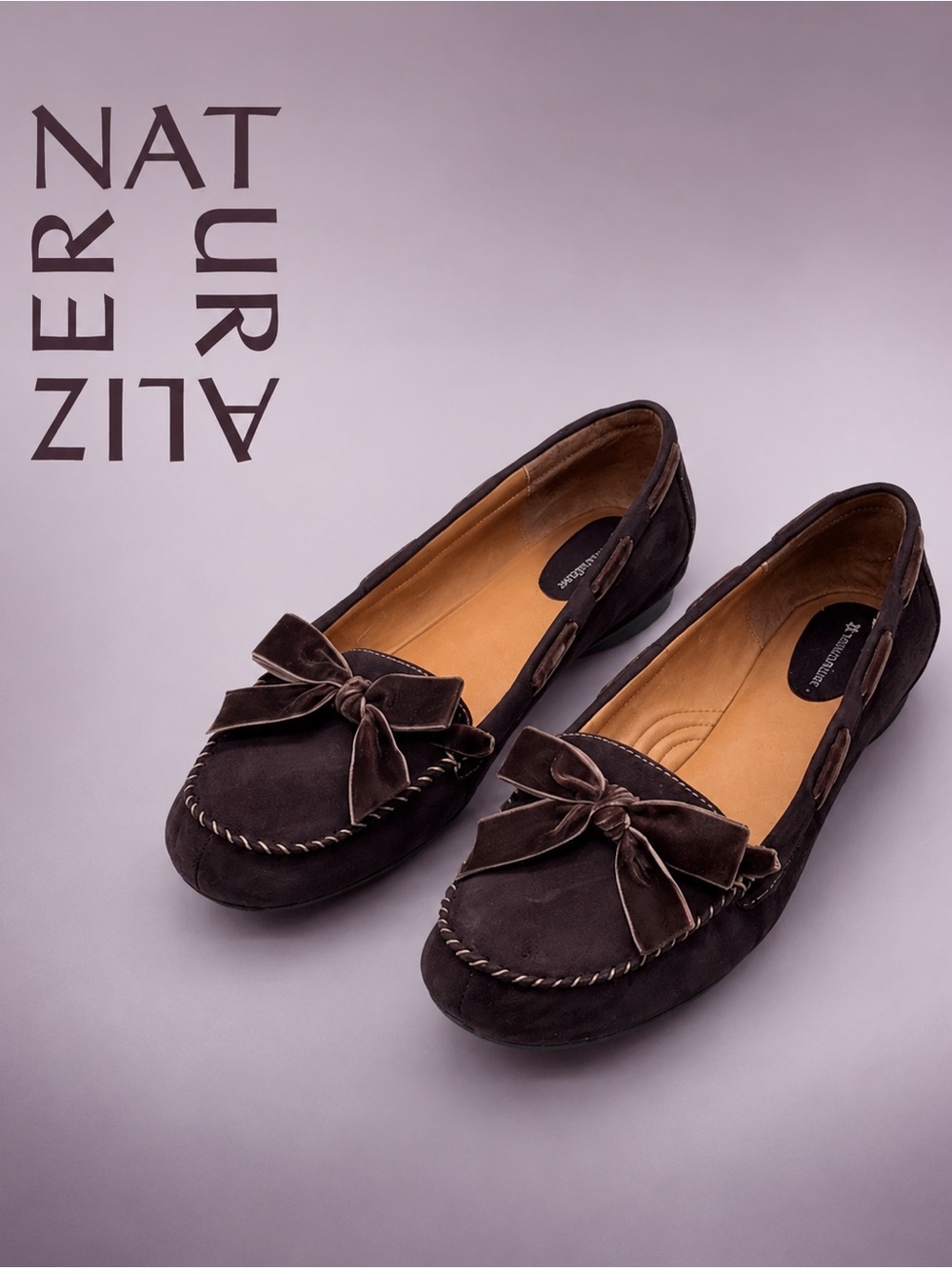 Naturalizer Brown Suede Velvet Bow Moccasin Loafers Comfort Flats